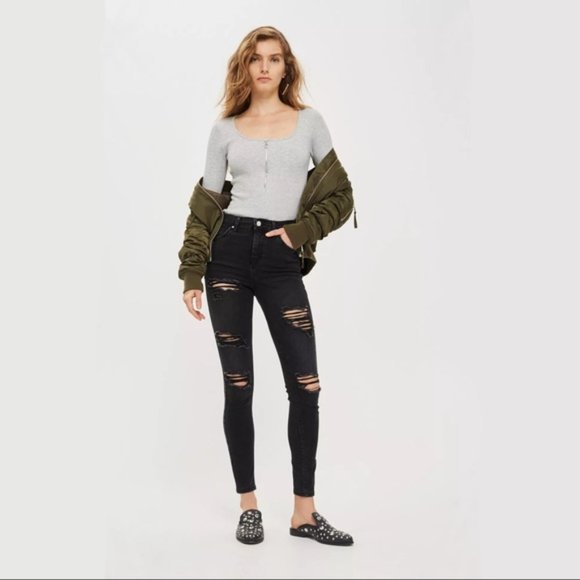 Topshop Denim - TOPSHOP Jamie Distressed Black Stretch Skinny Jean